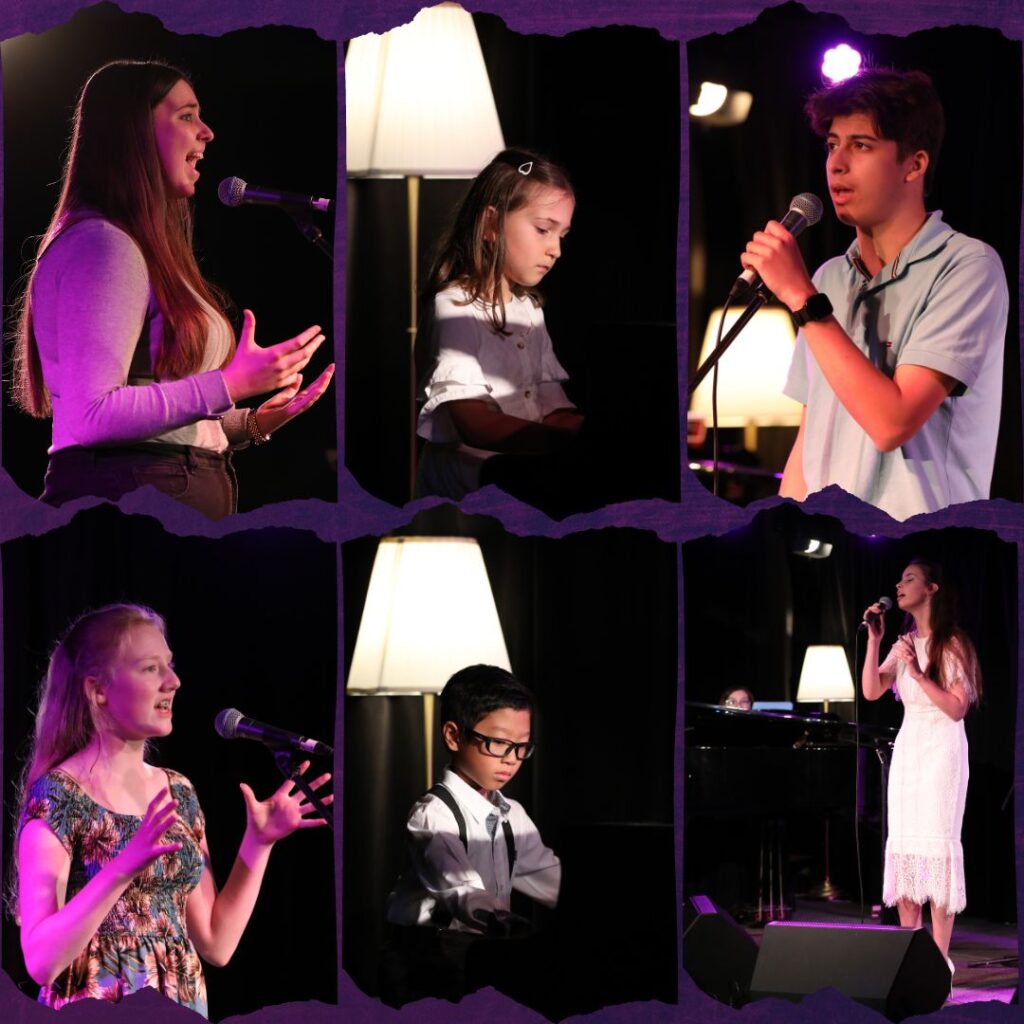A collage of singing and piano students from HPMS performing at the 2022 annual concert